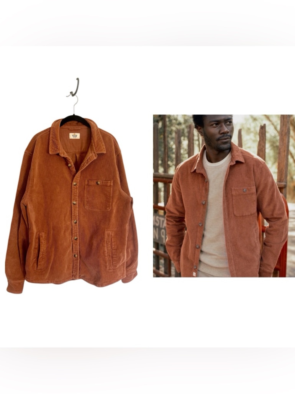 Marine Layer Max Broken In Corduroy Overshirt shacket rust brown sz XL button up